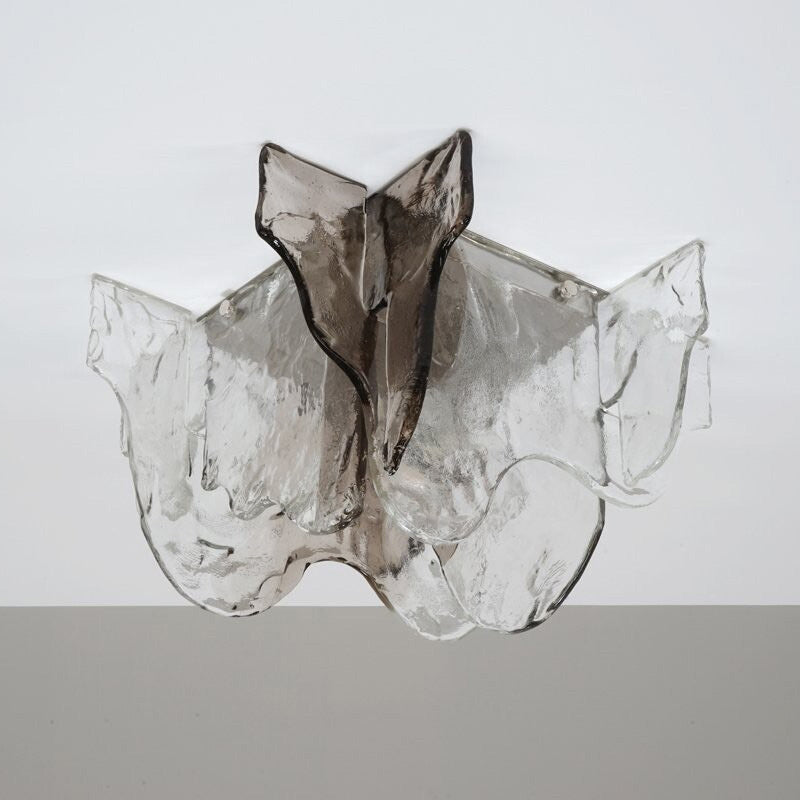 Murano-Style Hand-Blown Glass Ceiling Light — Smoke Gray, Amber and Clear