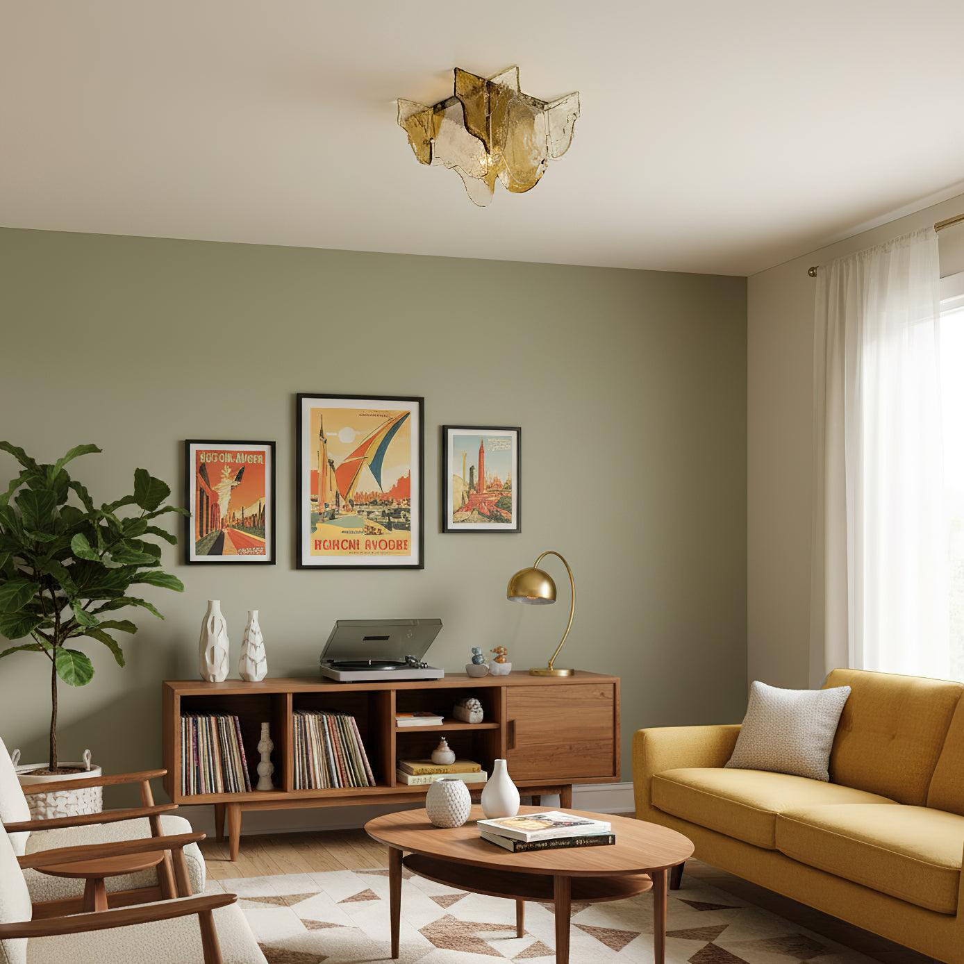 Murano-Style Hand-Blown Glass Ceiling Light — Smoke Gray, Amber and Clear