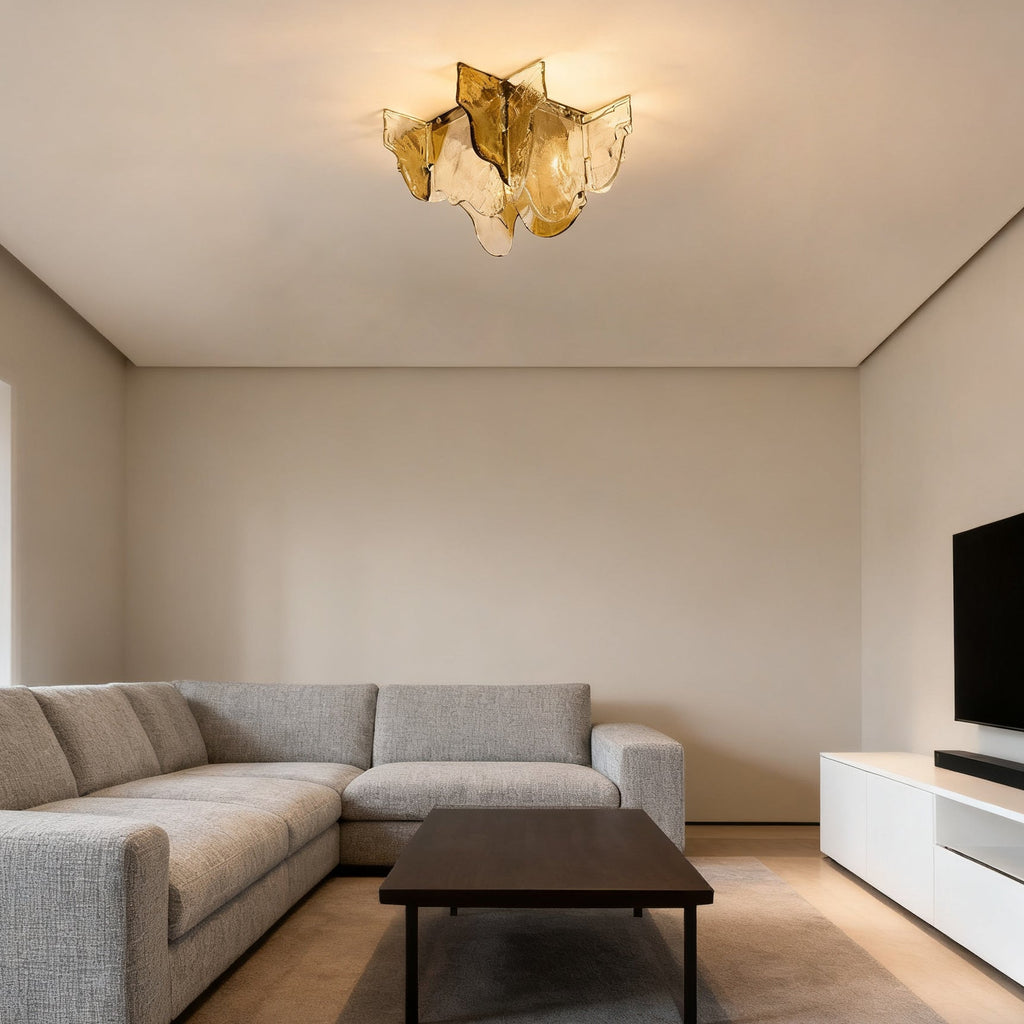 Murano-Style Hand-Blown Glass Ceiling Light — Smoke Gray, Amber and Clear