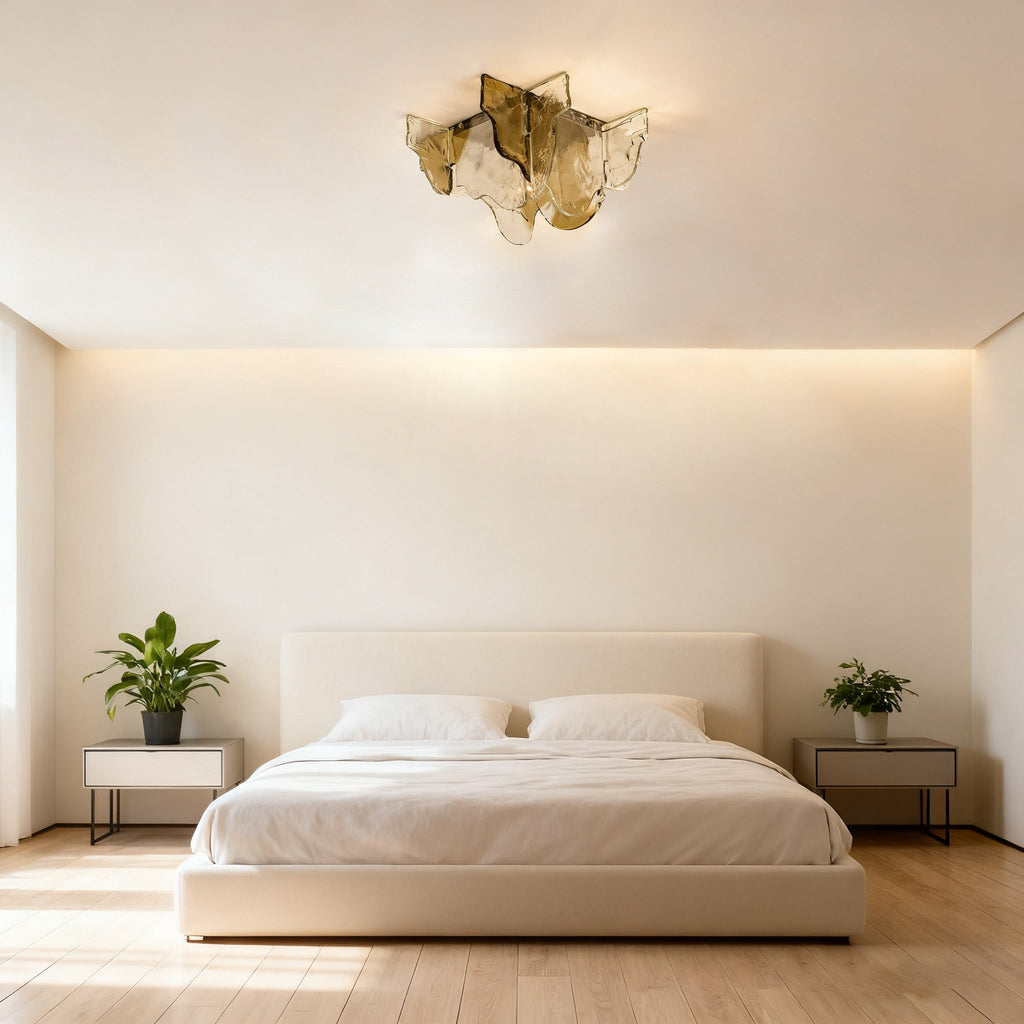 Murano-Style Hand-Blown Glass Ceiling Light — Smoke Gray, Amber and Clear