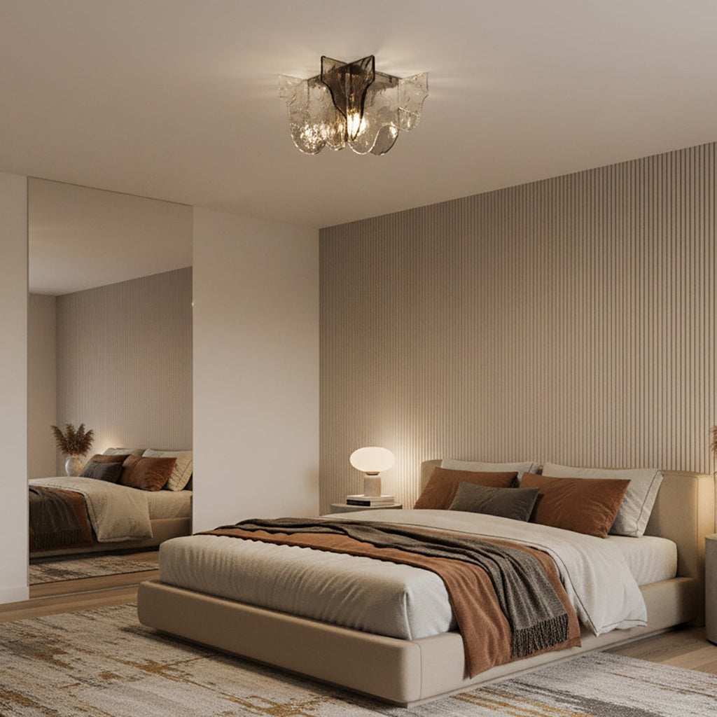 Murano-Style Hand-Blown Glass Ceiling Light — Smoke Gray, Amber and Clear