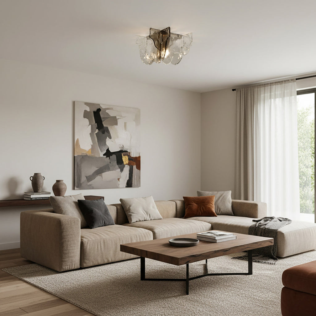 Murano-Style Hand-Blown Glass Ceiling Light — Smoke Gray, Amber and Clear