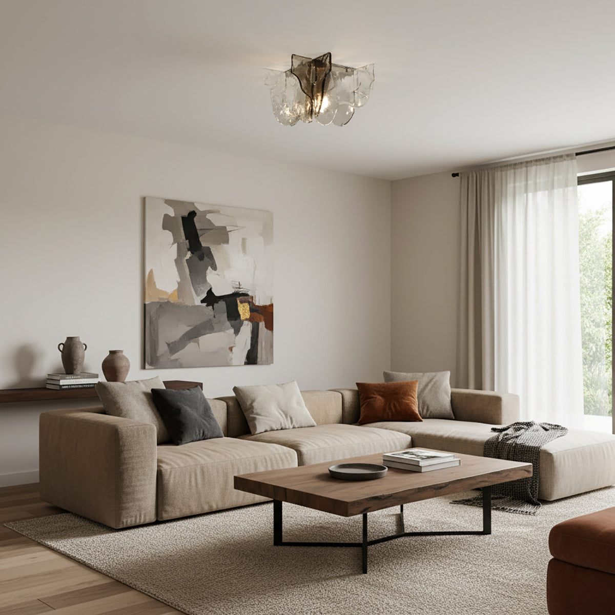 Murano-Style Hand-Blown Glass Ceiling Light — Smoke Gray, Amber and Clear
