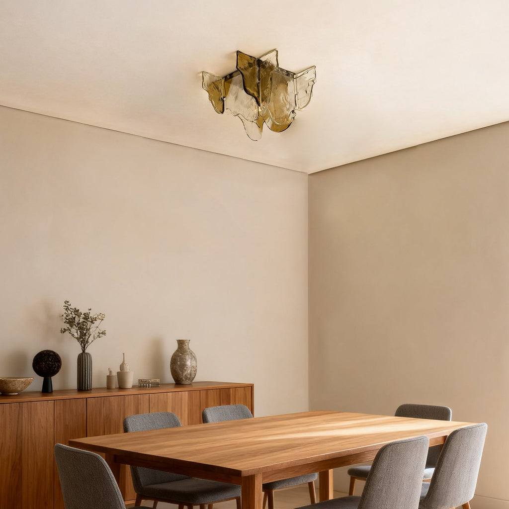 Murano-Style Hand-Blown Glass Ceiling Light — Smoke Gray, Amber and Clear