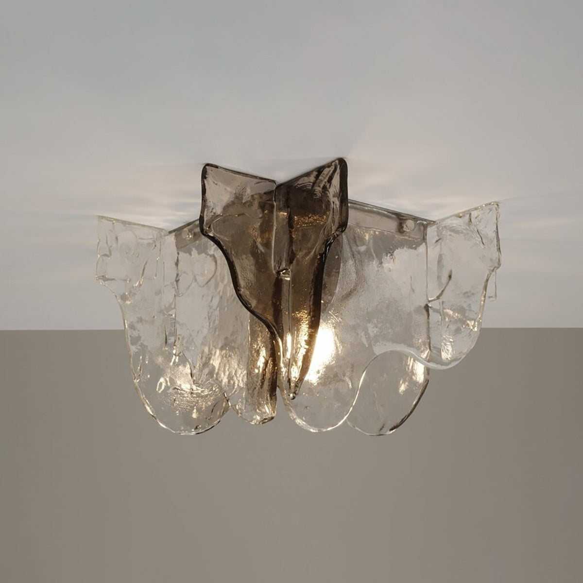 Murano-Style Hand-Blown Glass Ceiling Light — Smoke Gray, Amber and Clear