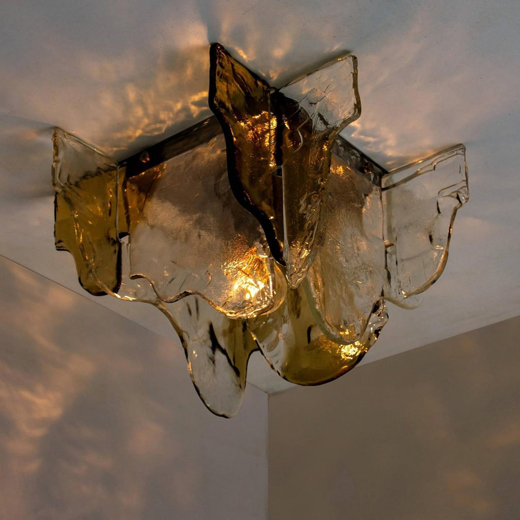Murano-Style Hand-Blown Glass Ceiling Light — Smoke Gray, Amber and Clear