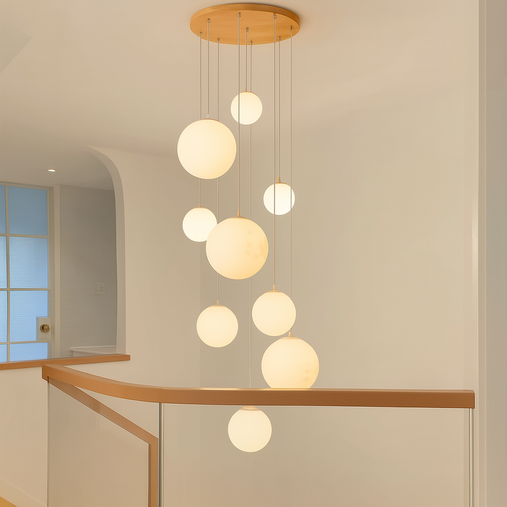 Solara Globus Treppen-Chandelier für hohe Deckenräume