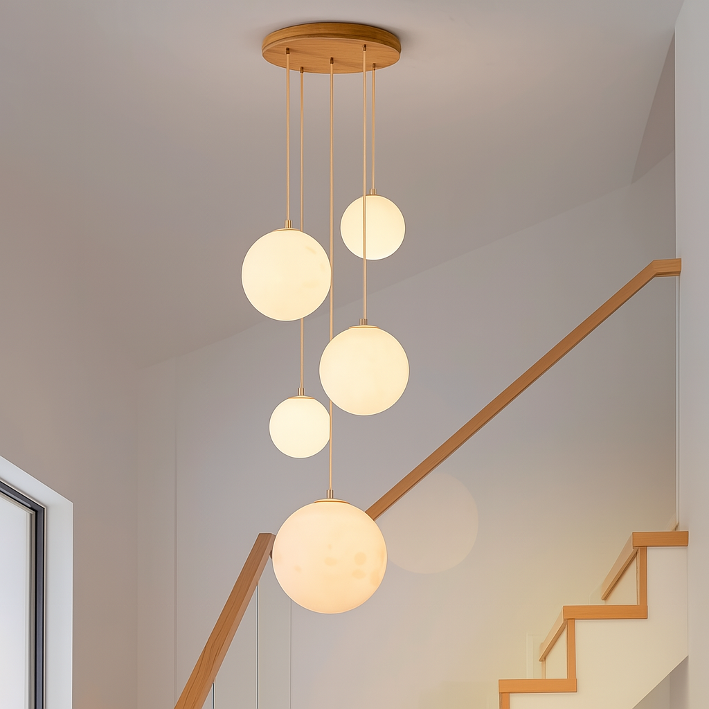 Solara Globus Treppen-Chandelier für hohe Deckenräume