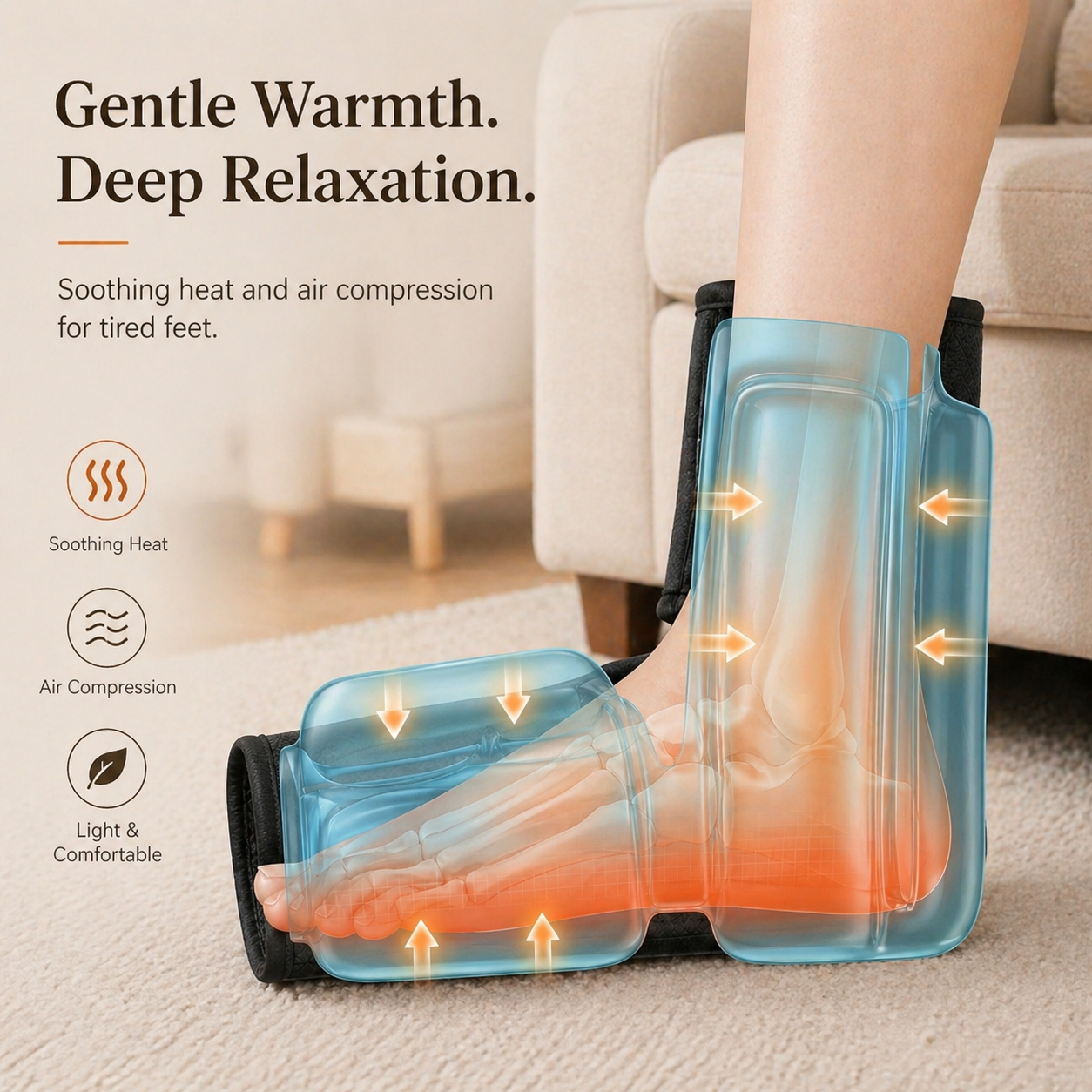 Portable 370g Foot and Ankle Massager — Air Compression, Heat, Vibration