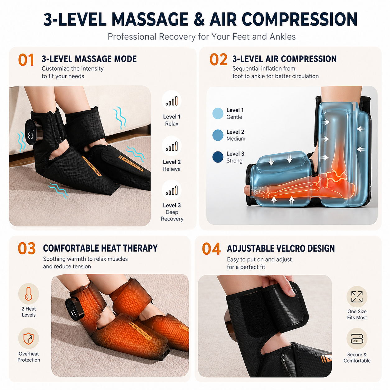 Portable 370g Foot and Ankle Massager — Air Compression, Heat, Vibration