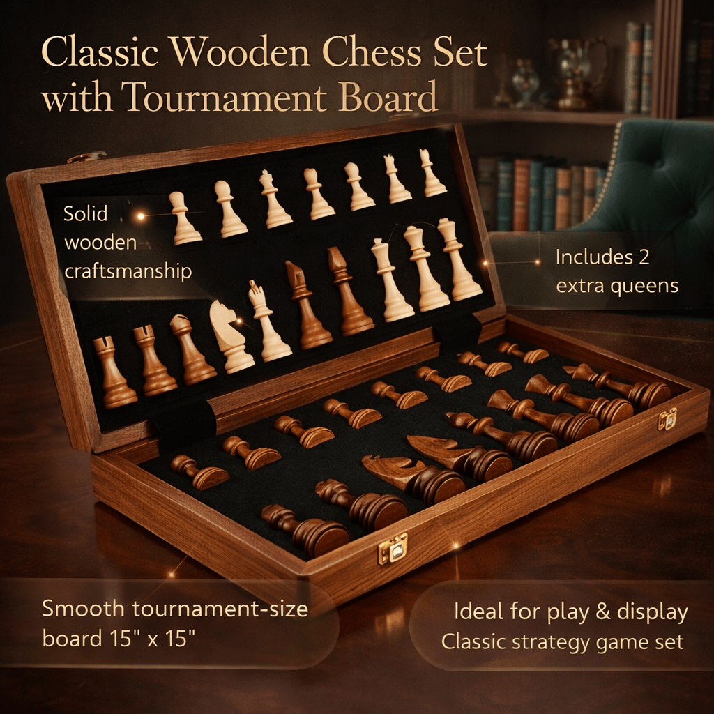 Classic Wooden Chess Set — Tournament Board, Traditional Playing Pieces