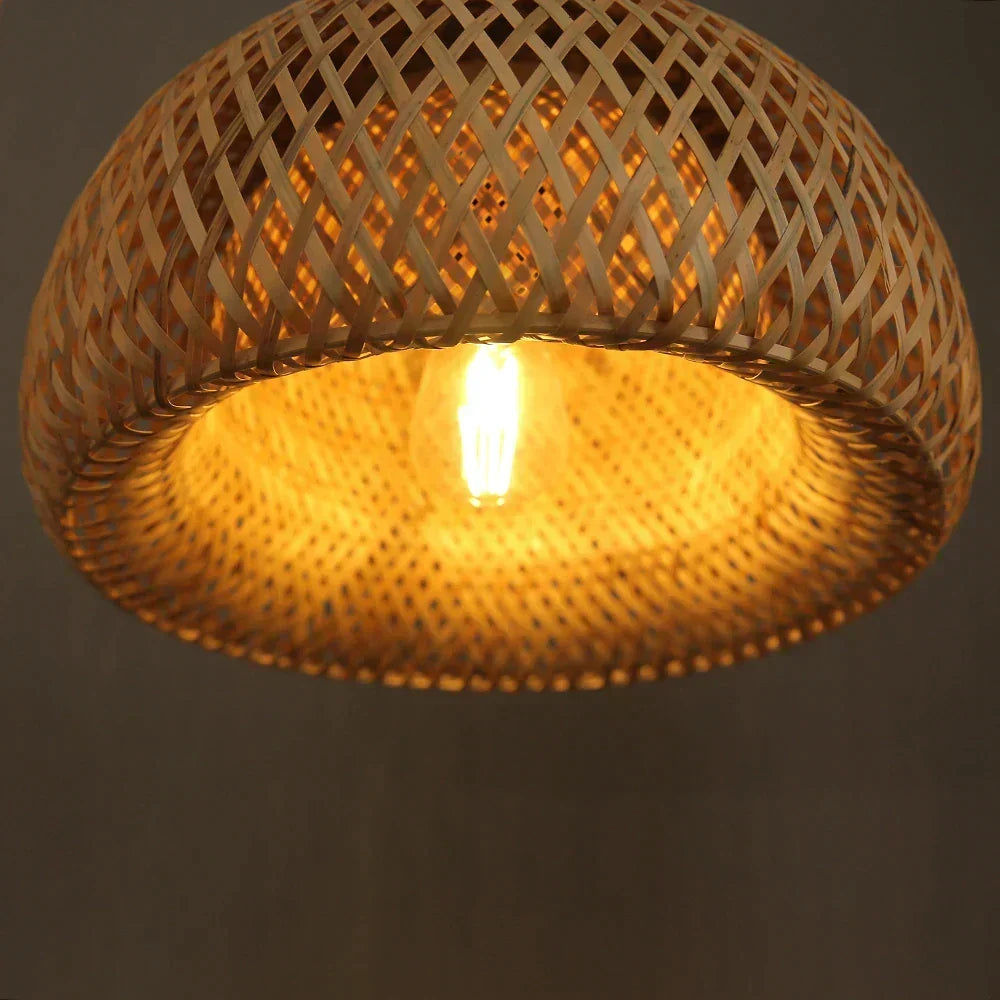 Bamboo Pendant Light — Woven Hanging Lamp, Statement Decor