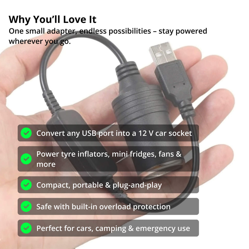 VoltMate USB till 12 V-biluttag – kompakt cigarettändaromvandlare