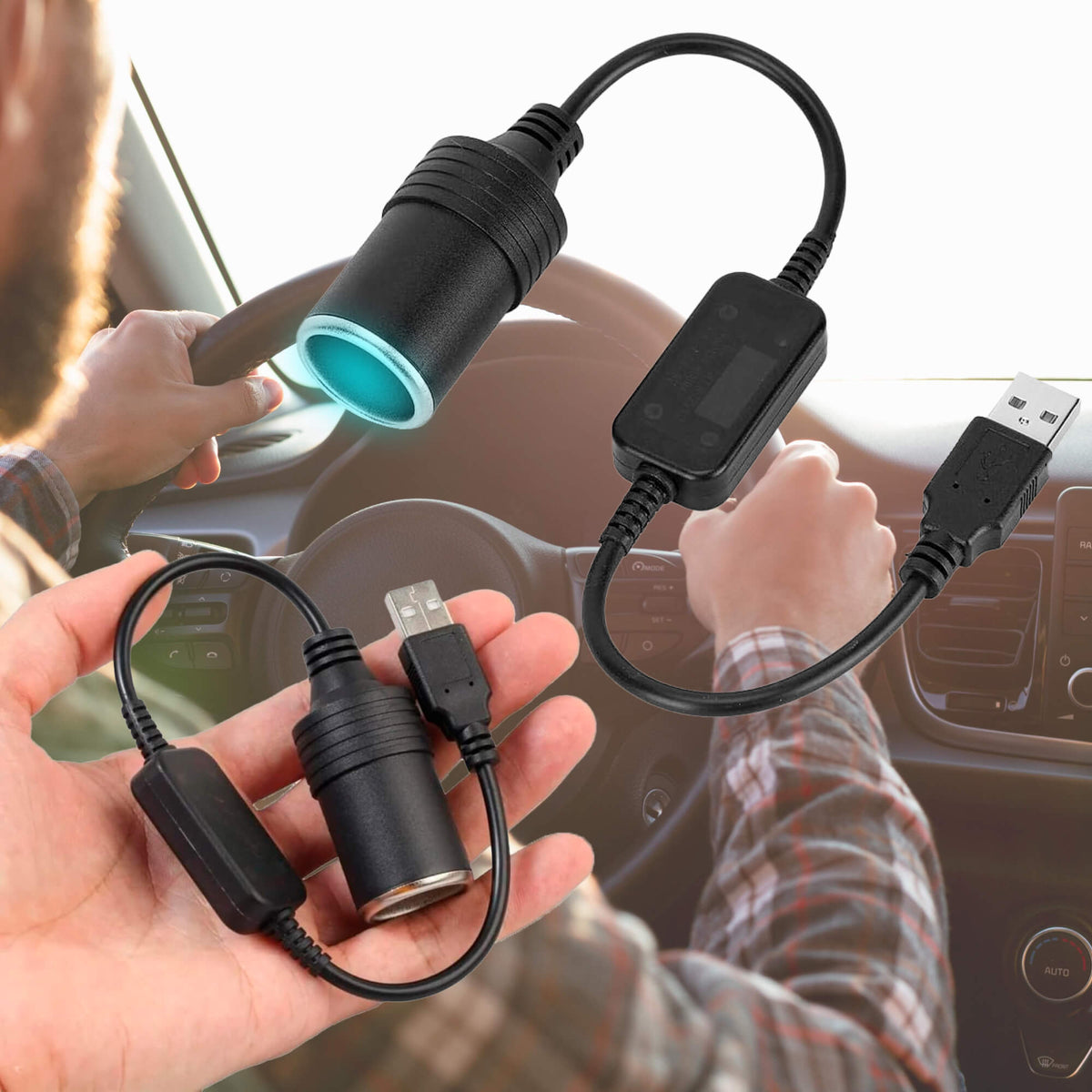 VoltMate USB till 12 V-biluttag – kompakt cigarettändaromvandlare
