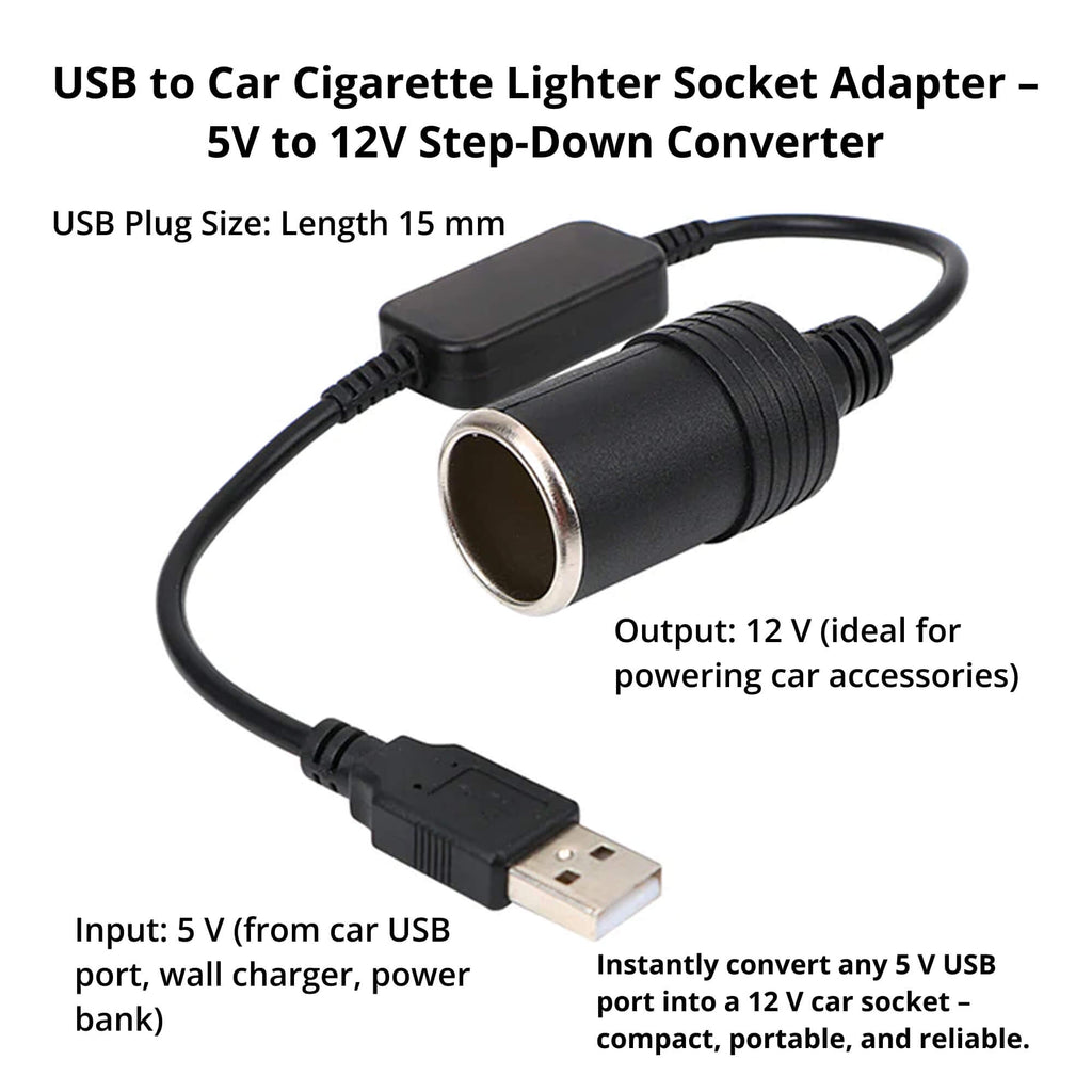 VoltMate USB till 12 V-biluttag – kompakt cigarettändaromvandlare