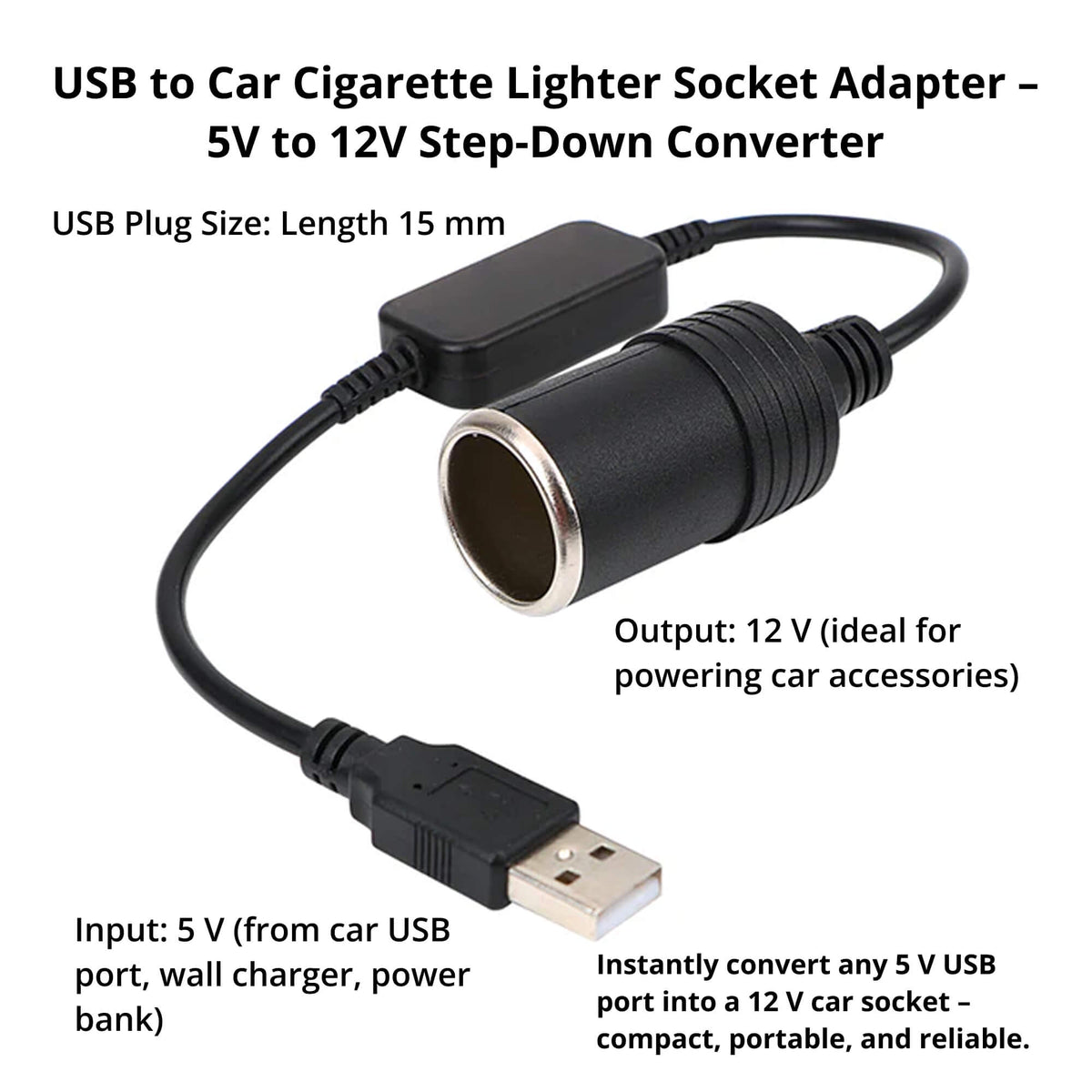 VoltMate USB till 12 V-biluttag – kompakt cigarettändaromvandlare