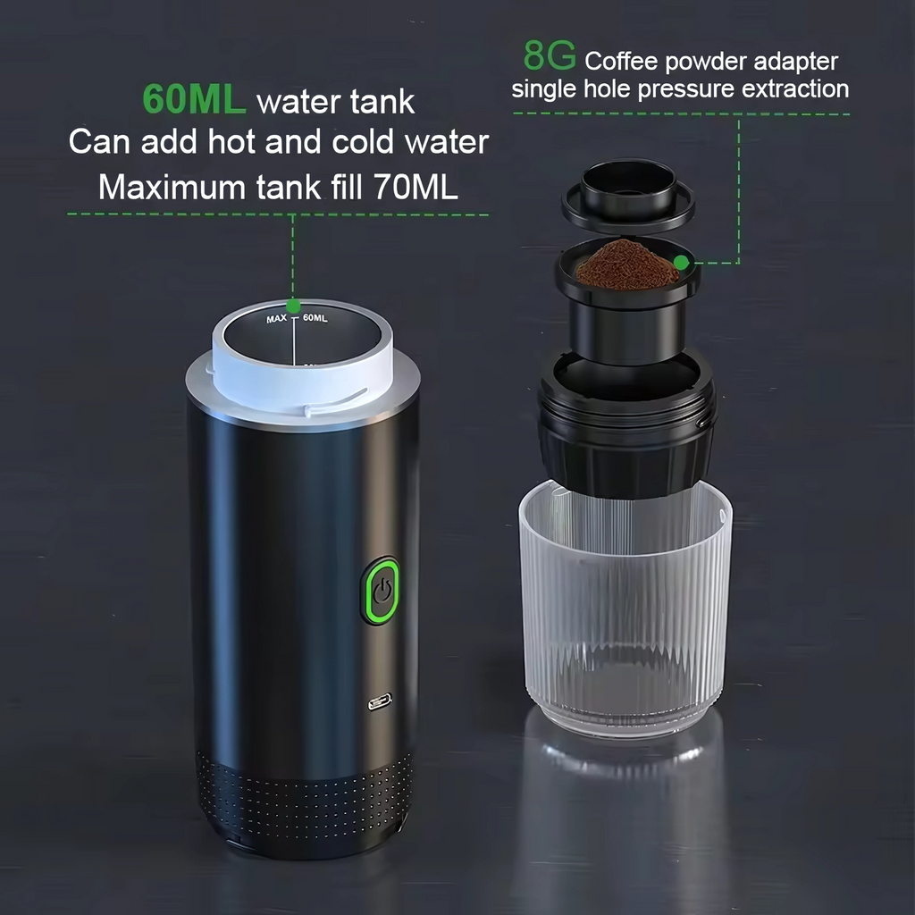 Portable 3-in-1 Espresso Machine — 20-Bar Pump, 8g Adapter