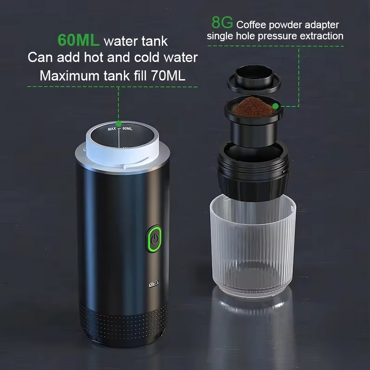 Portable 3-in-1 Espresso Machine — 20-Bar Pump, 8g Adapter