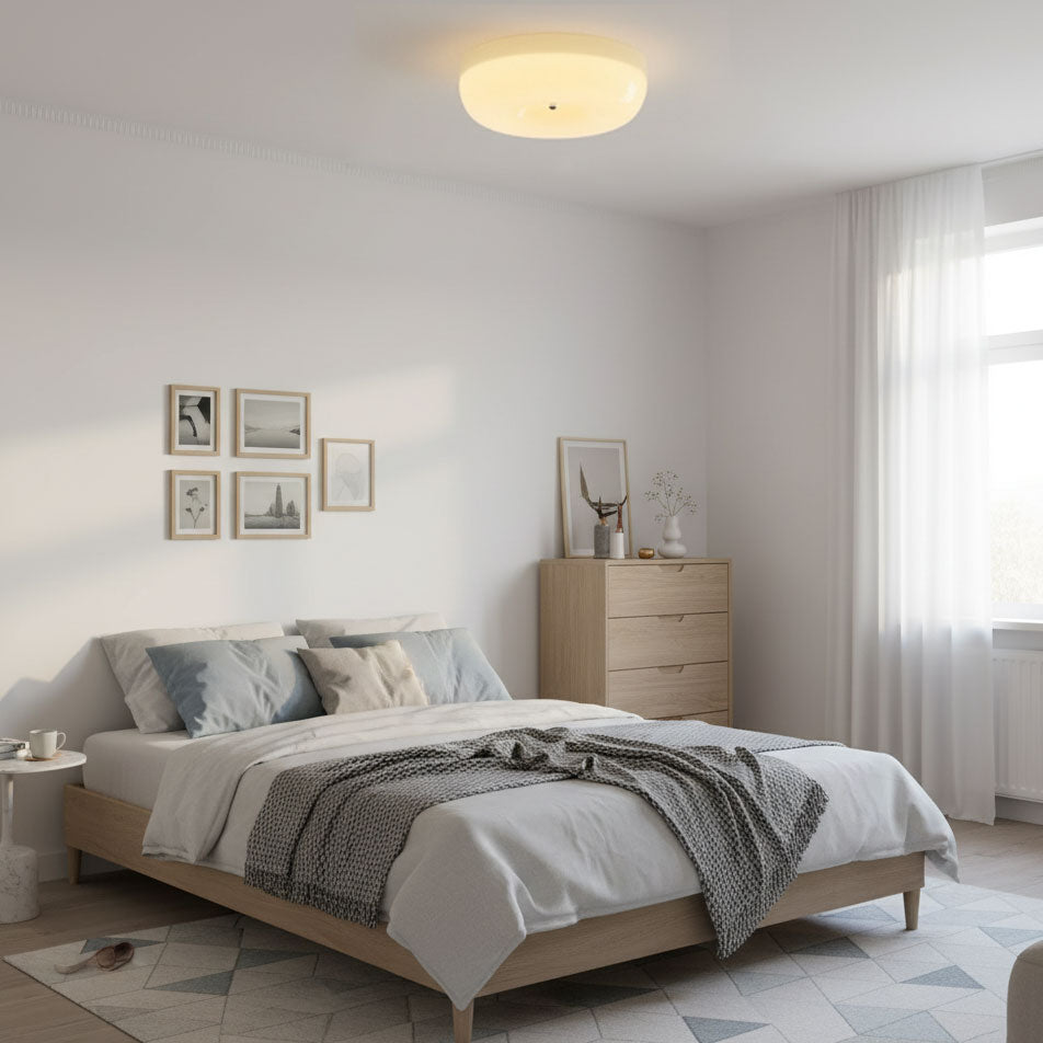 Cream Pudding Milk Glass Ceiling Light — Silver Accent, Dimmable Warm White