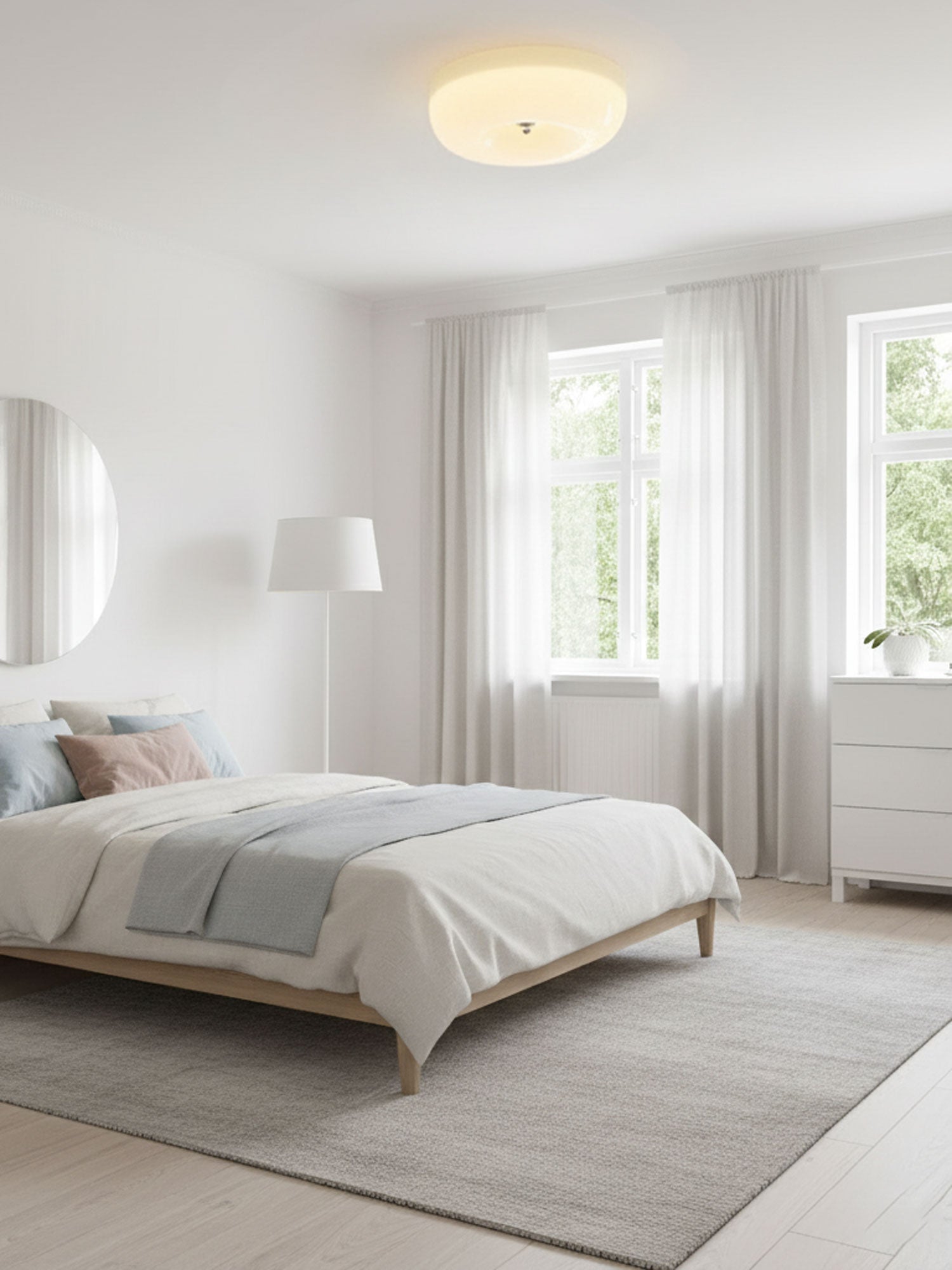 Cream Pudding Milk Glass Ceiling Light — Silver Accent, Dimmable Warm White
