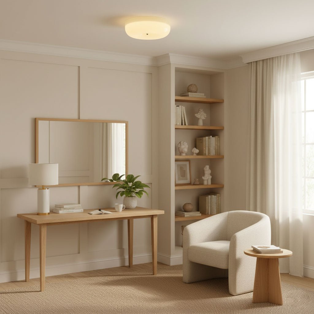Cream Pudding Milk Glass Ceiling Light — Silver Accent, Dimmable Warm White