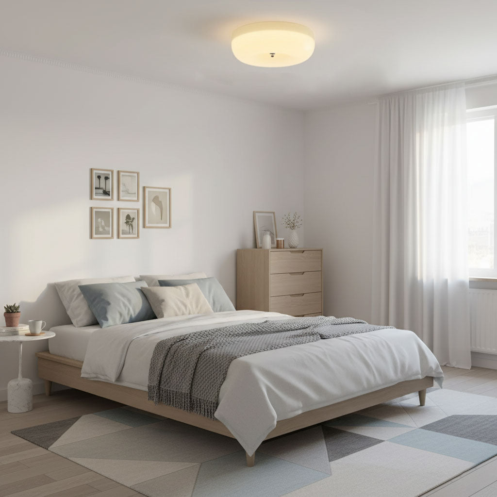 Cream Pudding Milk Glass Ceiling Light — Silver Accent, Dimmable Warm White