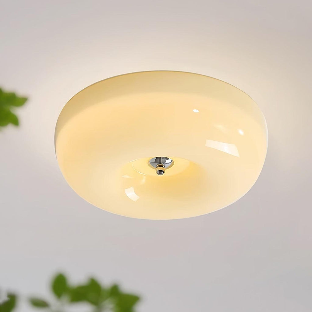 Round Glass LED Ceiling Light — White Metal Finish, Circular Glass Shade
