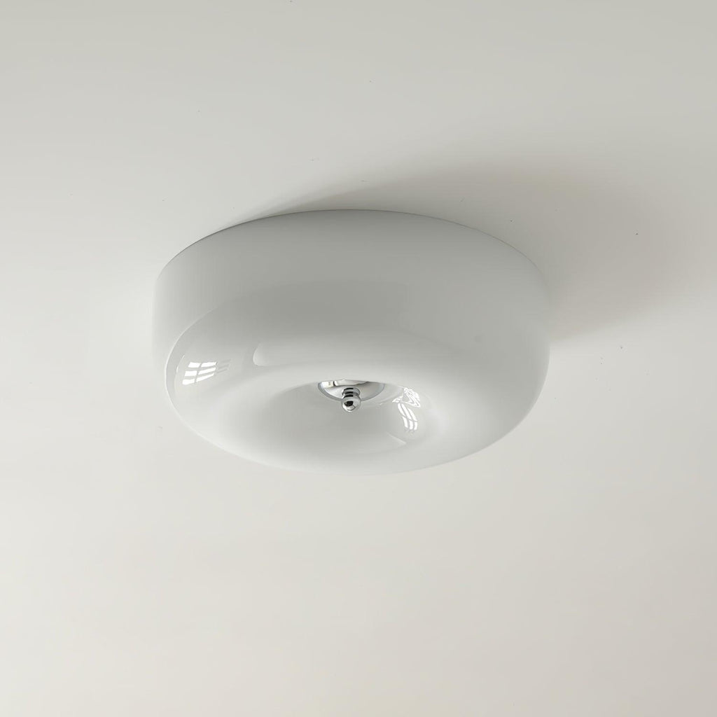 Cream Pudding Milk Glass Ceiling Light — Silver Accent, Dimmable Warm White