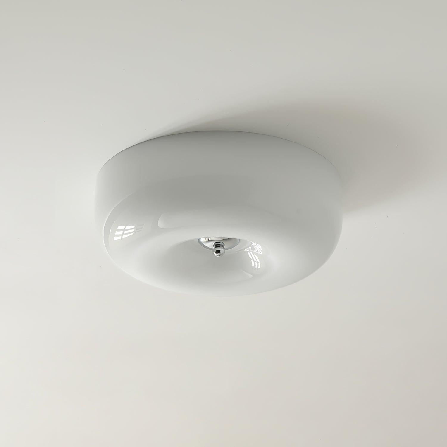 Cream Pudding Milk Glass Ceiling Light — Silver Accent, Dimmable Warm White