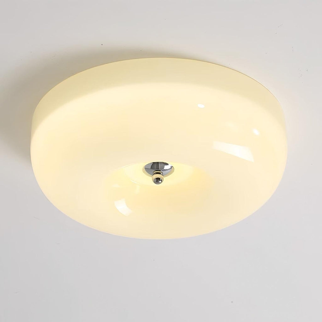 Cream Pudding Milk Glass Ceiling Light — Silver Accent, Dimmable Warm White