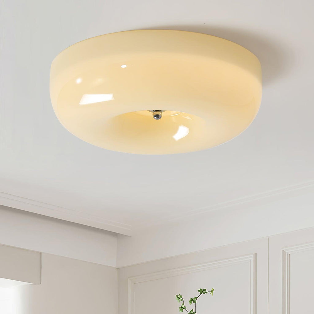 Cream Pudding Milk Glass Ceiling Light — Silver Accent, Dimmable Warm White