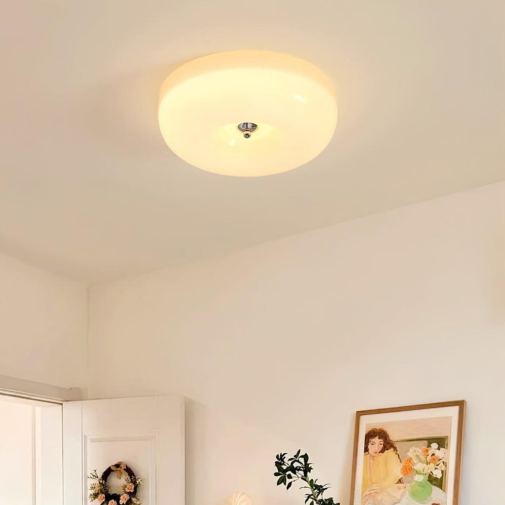 Cream Pudding Milk Glass Ceiling Light — Silver Accent, Dimmable Warm White