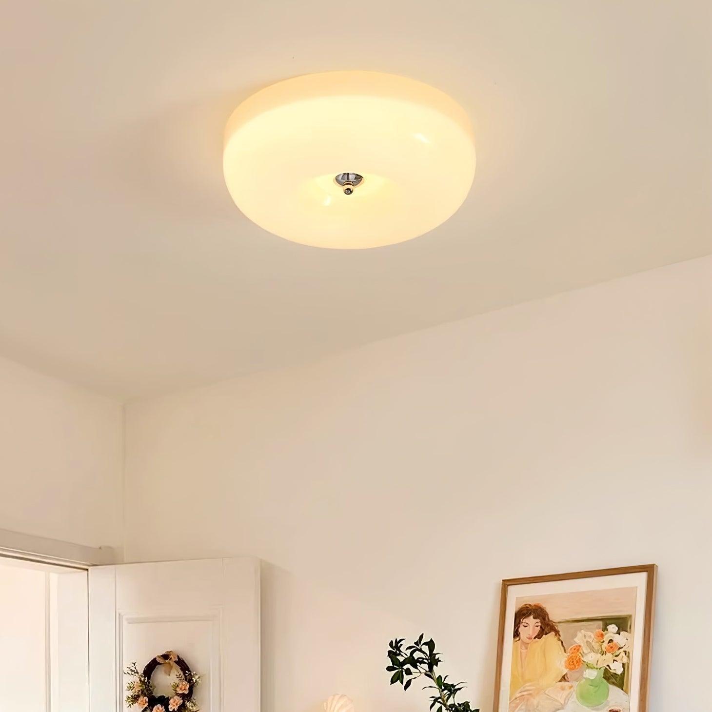 Cream Pudding Milk Glass Ceiling Light — Silver Accent, Dimmable Warm White
