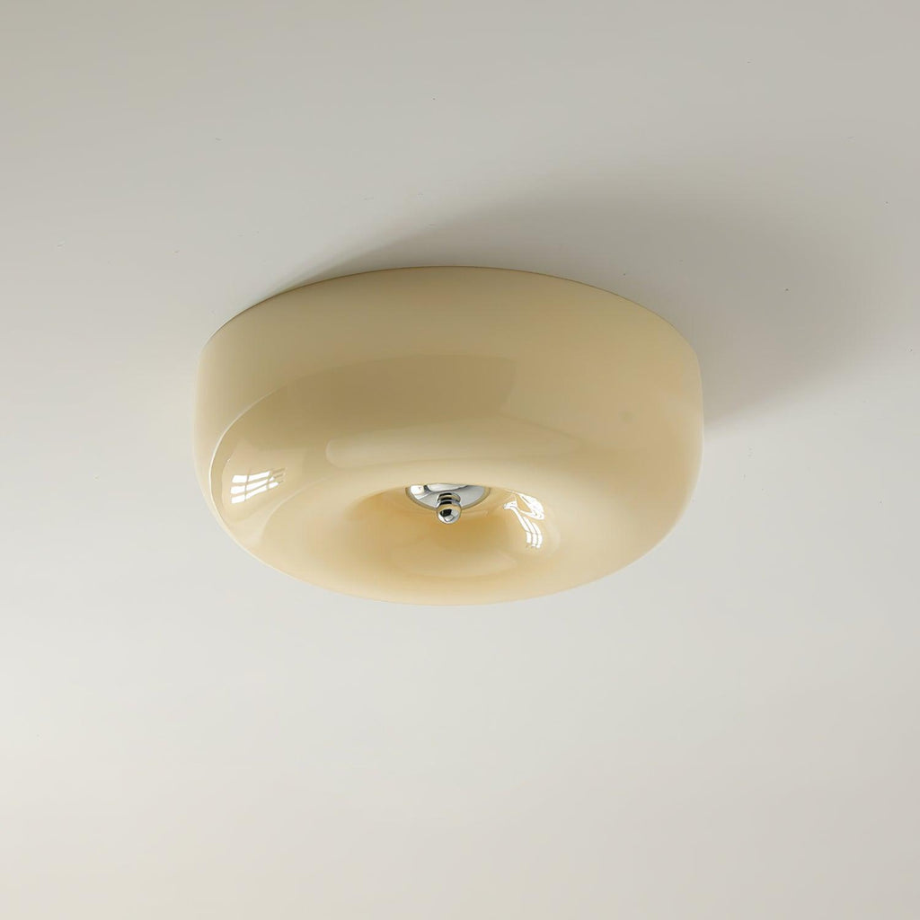 Cream Pudding Milk Glass Ceiling Light — Silver Accent, Dimmable Warm White