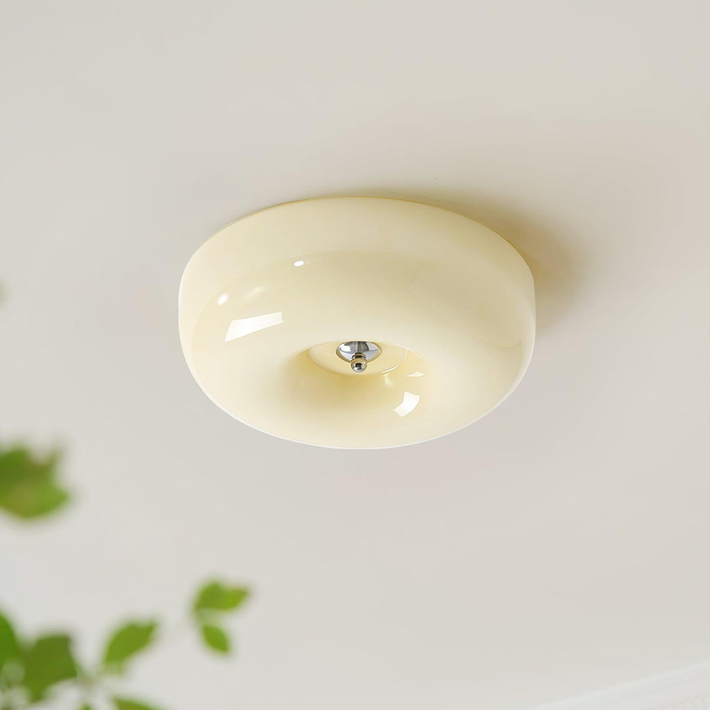Cream Pudding Milk Glass Ceiling Light — Silver Accent, Dimmable Warm White