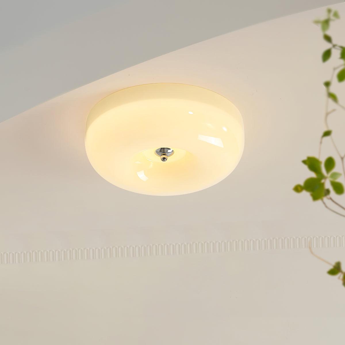 Cream Pudding Milk Glass Ceiling Light — Silver Accent, Dimmable Warm White