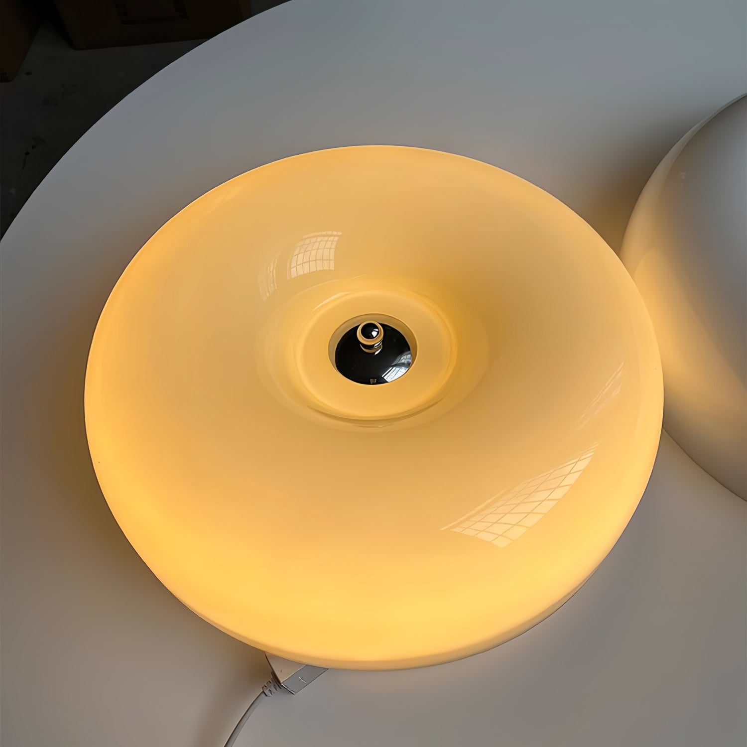 Cream Pudding Milk Glass Ceiling Light — Silver Accent, Dimmable Warm White