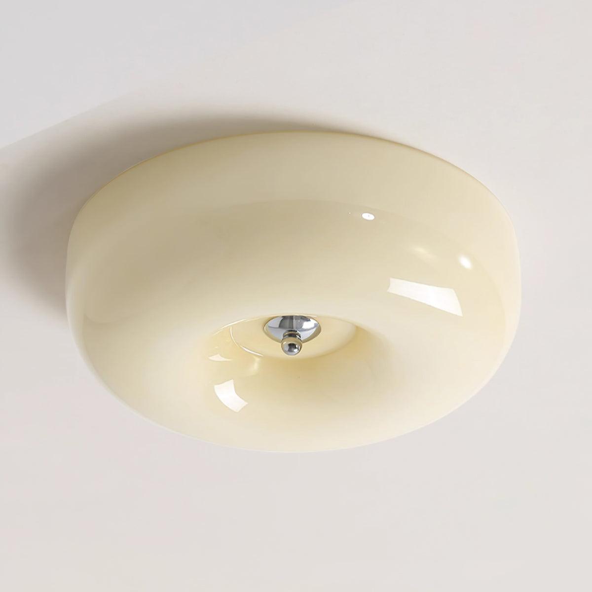 Cream Pudding Milk Glass Ceiling Light — Silver Accent, Dimmable Warm White