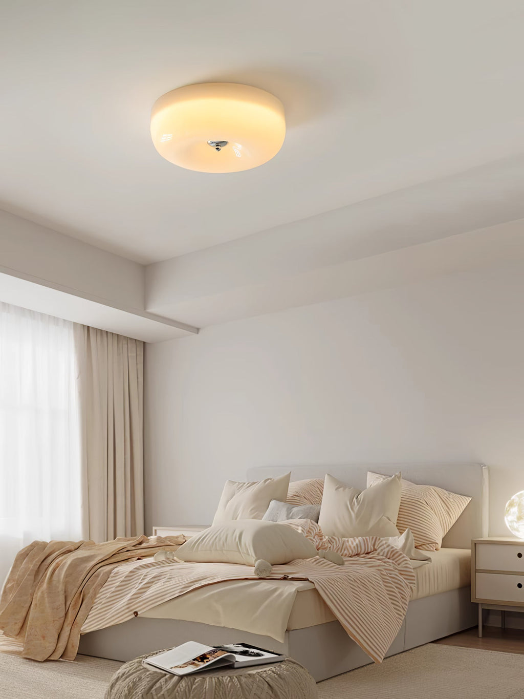 Cream Pudding Milk Glass Ceiling Light — Silver Accent, Dimmable Warm White