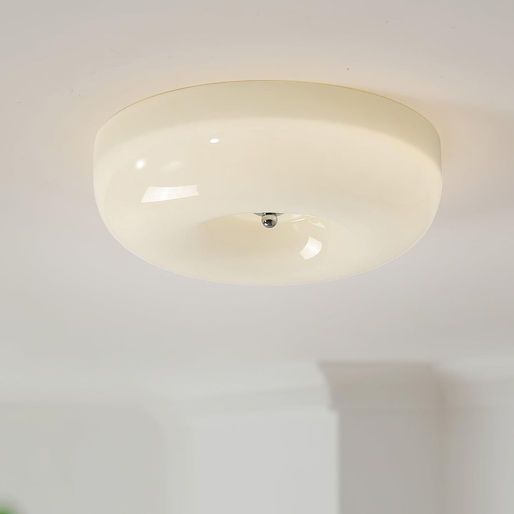 Cream Pudding Milk Glass Ceiling Light — Silver Accent, Dimmable Warm White