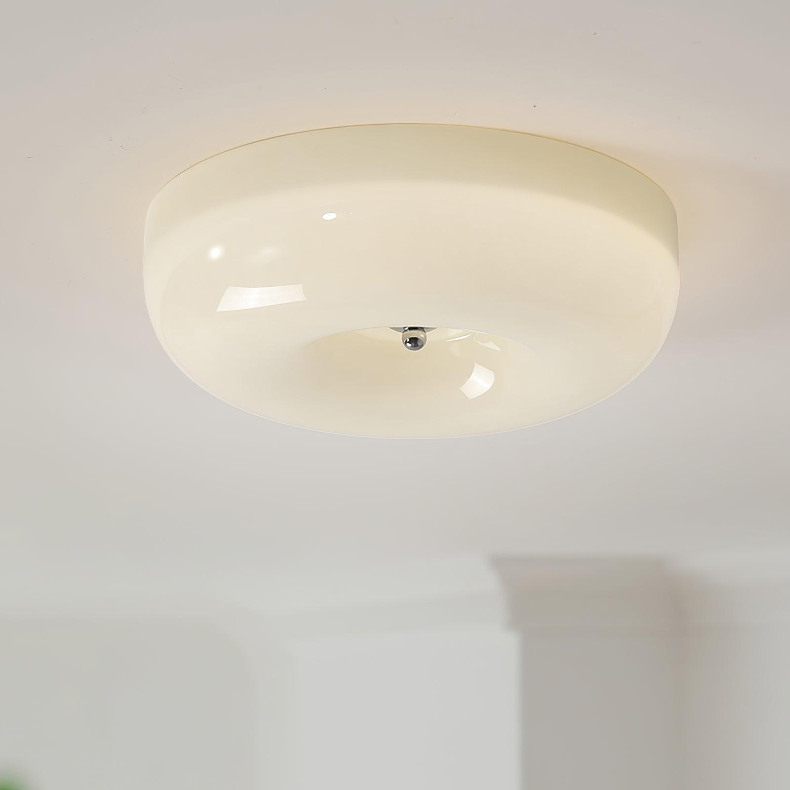 Cream Pudding Milk Glass Ceiling Light — Silver Accent, Dimmable Warm White