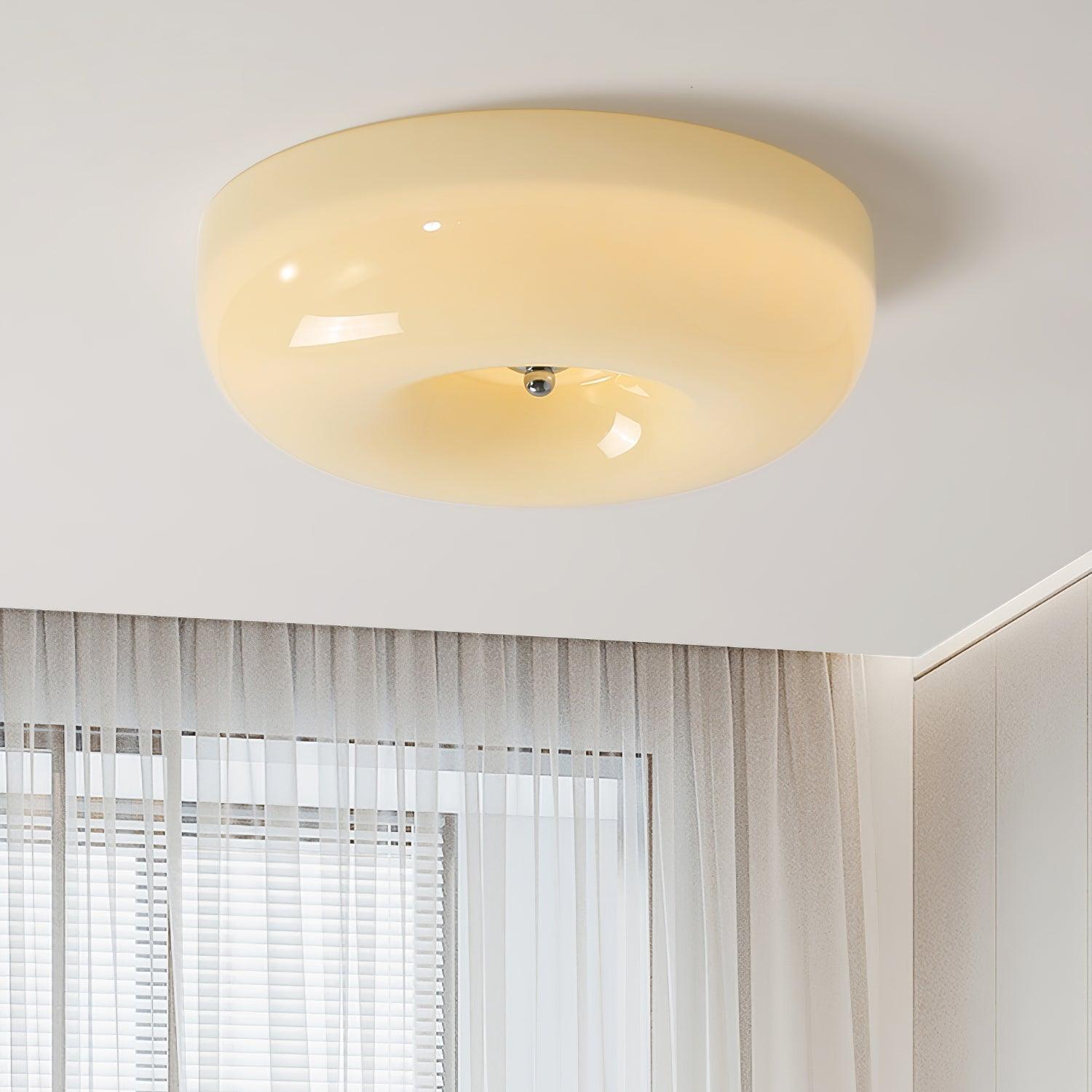 Cream Pudding Milk Glass Ceiling Light — Silver Accent, Dimmable Warm White