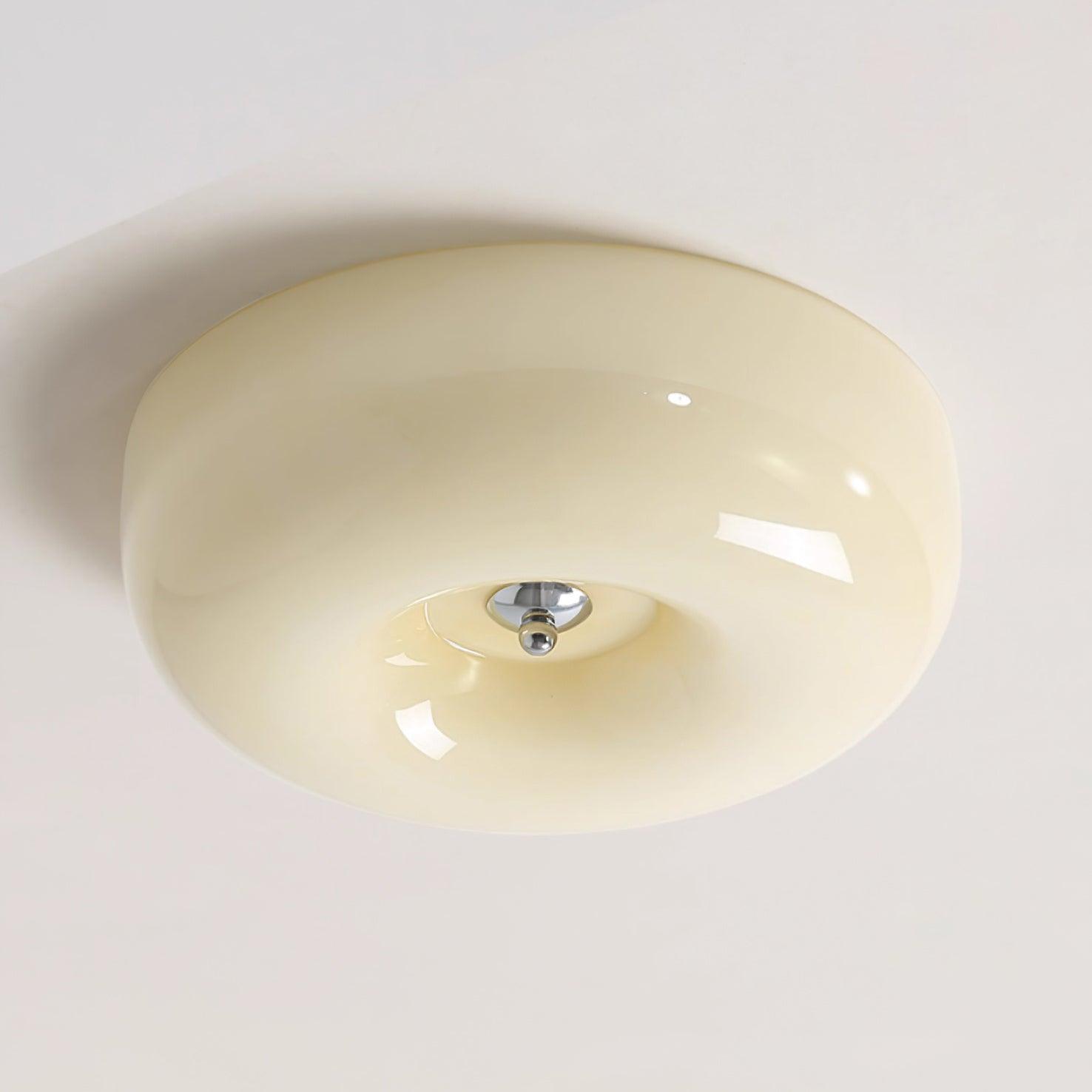 Cream Pudding Milk Glass Ceiling Light — Silver Accent, Dimmable Warm White