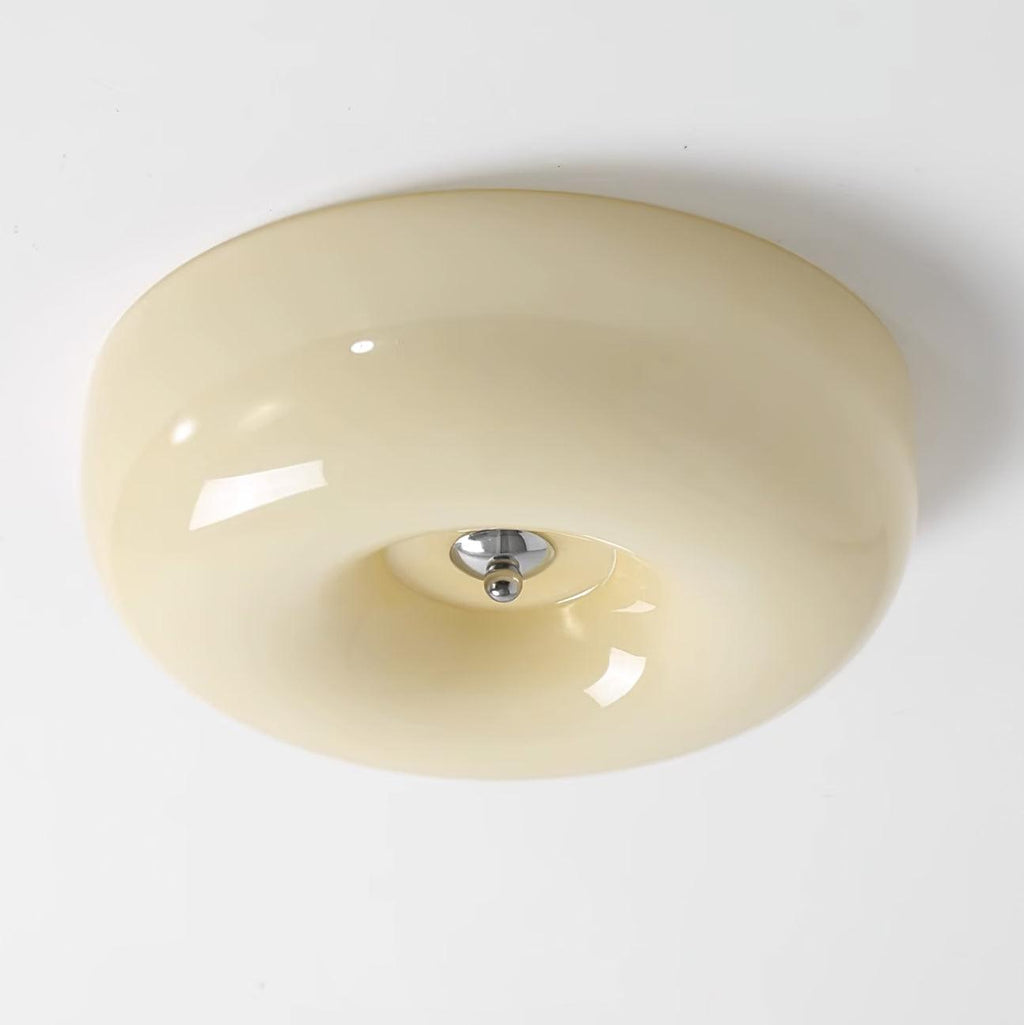 Cream Pudding Milk Glass Ceiling Light — Silver Accent, Dimmable Warm White