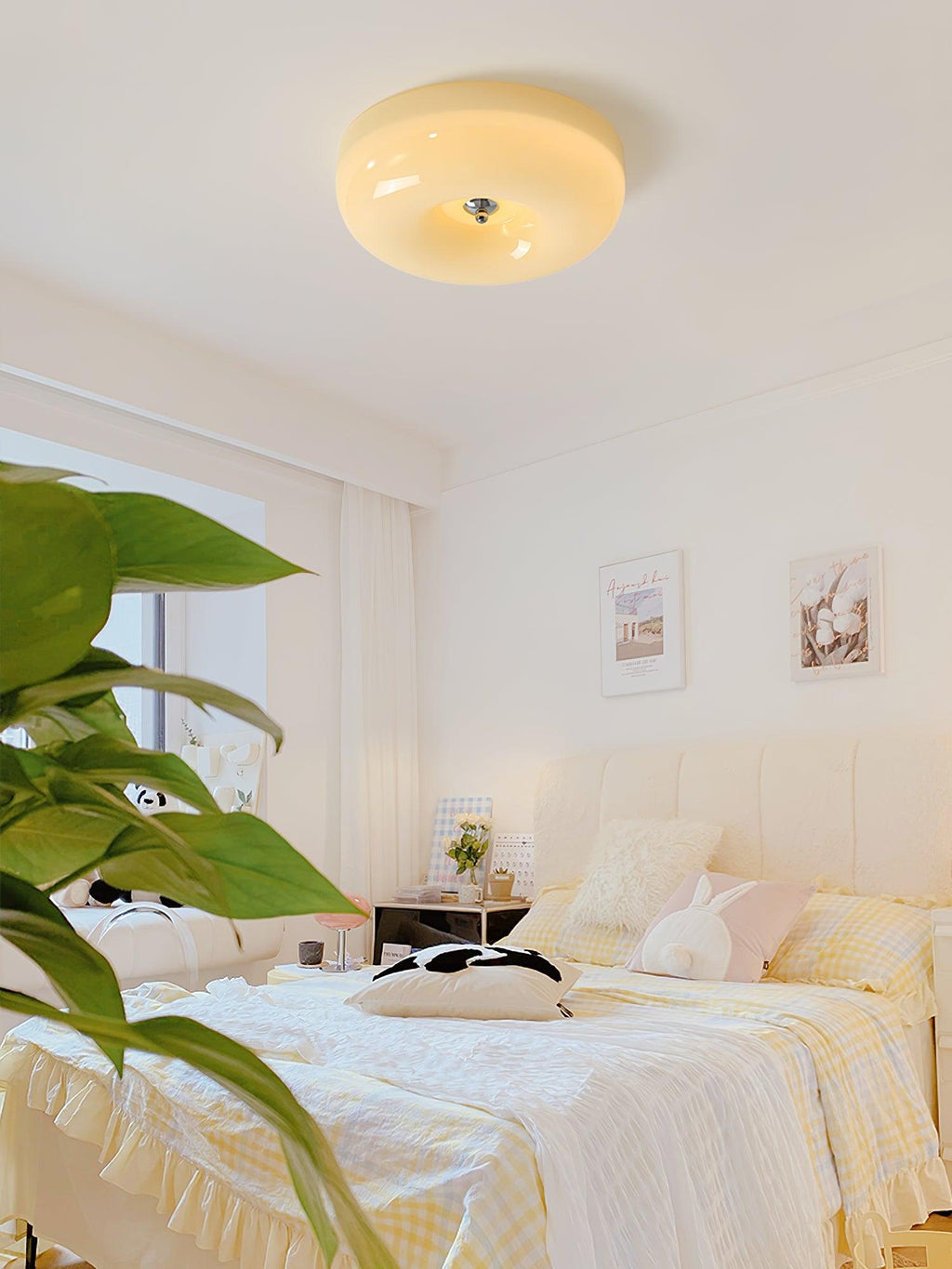 Cream Pudding Milk Glass Ceiling Light — Silver Accent, Dimmable Warm White