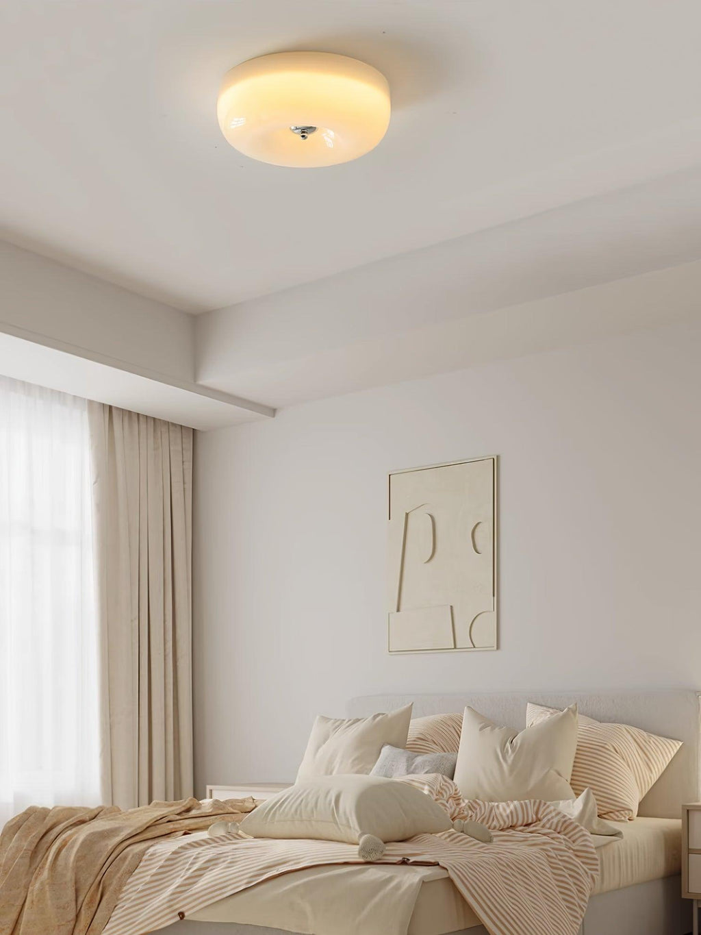 Cream Pudding Milk Glass Ceiling Light — Silver Accent, Dimmable Warm White