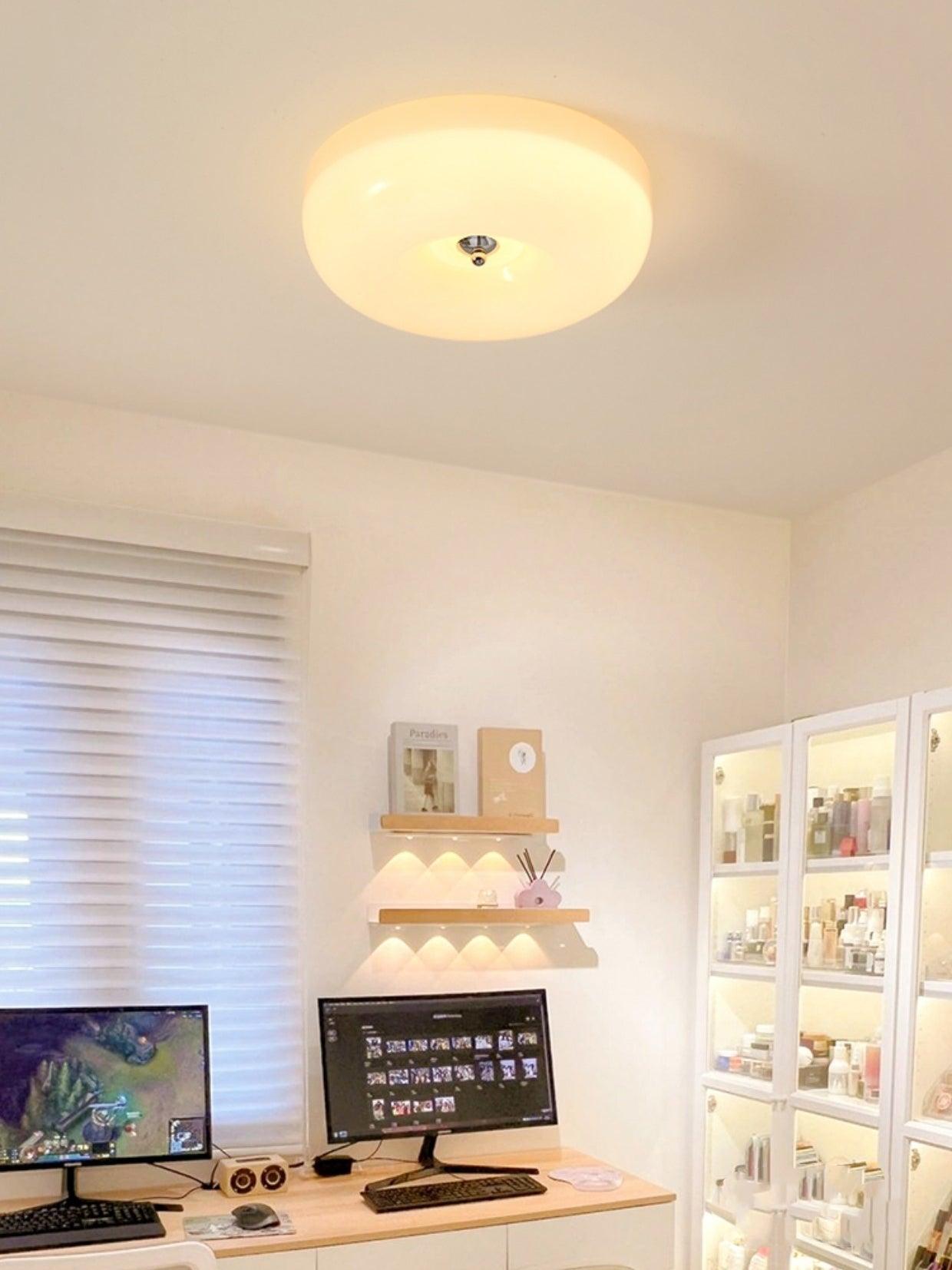 Cream Pudding Milk Glass Ceiling Light — Silver Accent, Dimmable Warm White