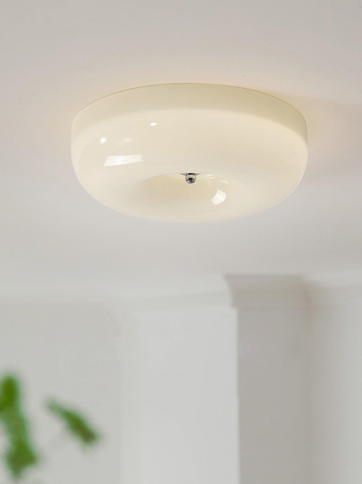Cream Pudding Milk Glass Ceiling Light — Silver Accent, Dimmable Warm White