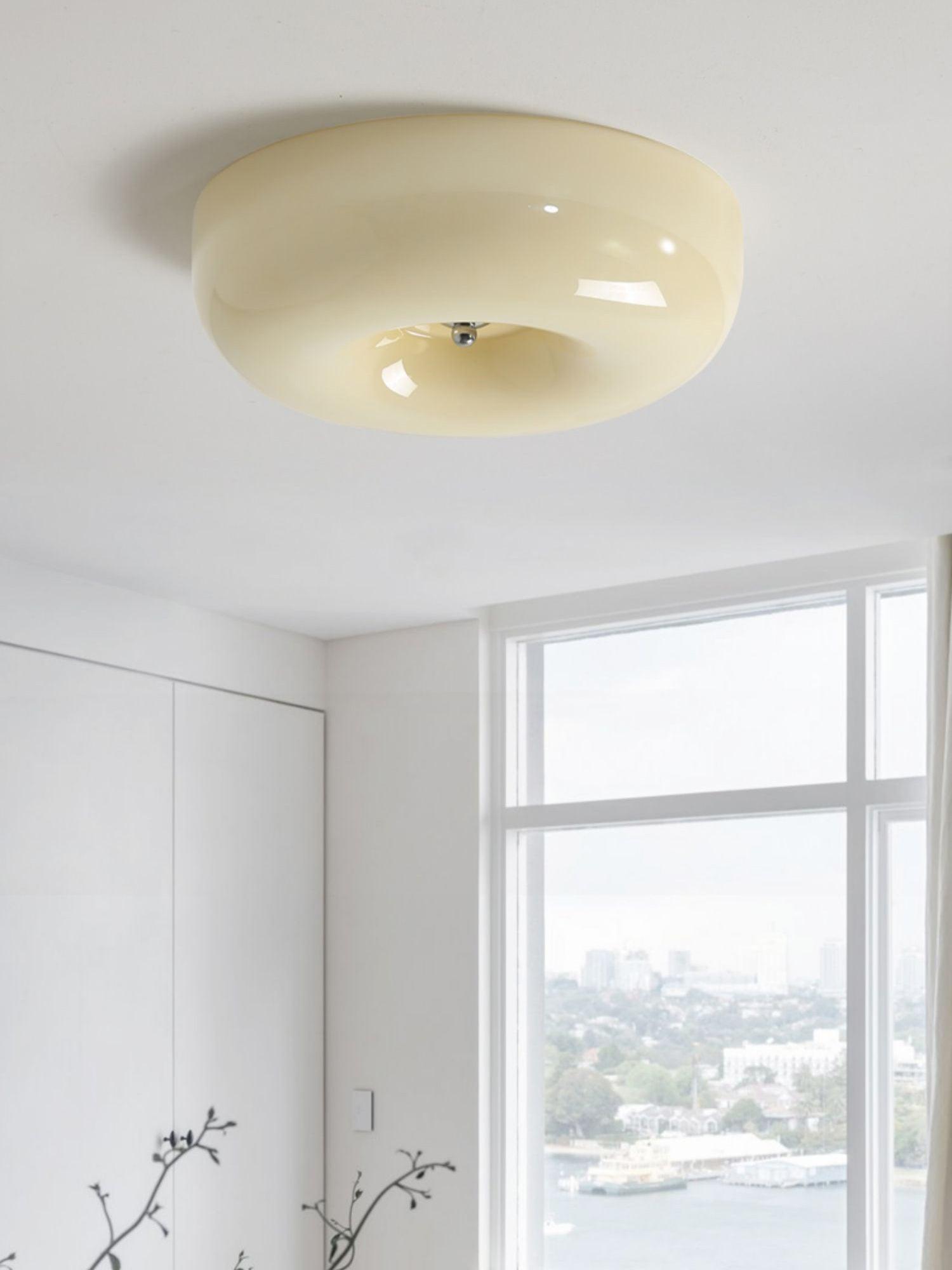 Cream Pudding Milk Glass Ceiling Light — Silver Accent, Dimmable Warm White
