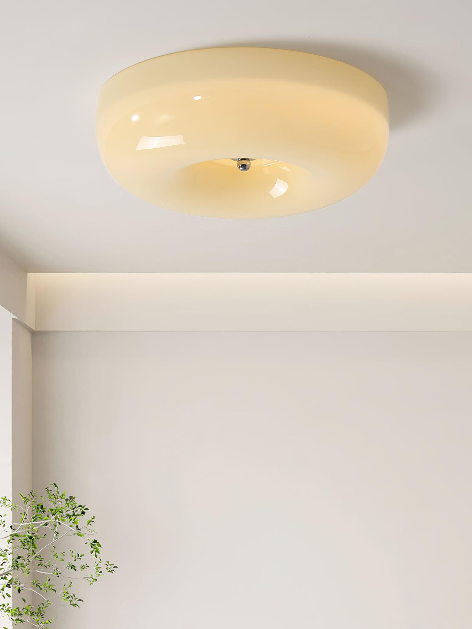 Cream Pudding Milk Glass Ceiling Light — Silver Accent, Dimmable Warm White